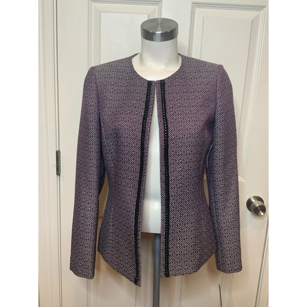 Tahari Arthur S. Levine Maroon, Black White Tweed Jacket, Size 4, NWT!